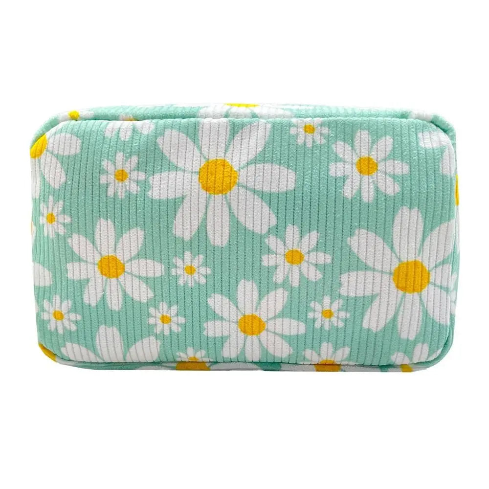 Trendy Large Capacity Corduroy Makeup Bag Travel Printed Toiletry Organizer Bag Makeup Brush Skincare Storage Bag for Women