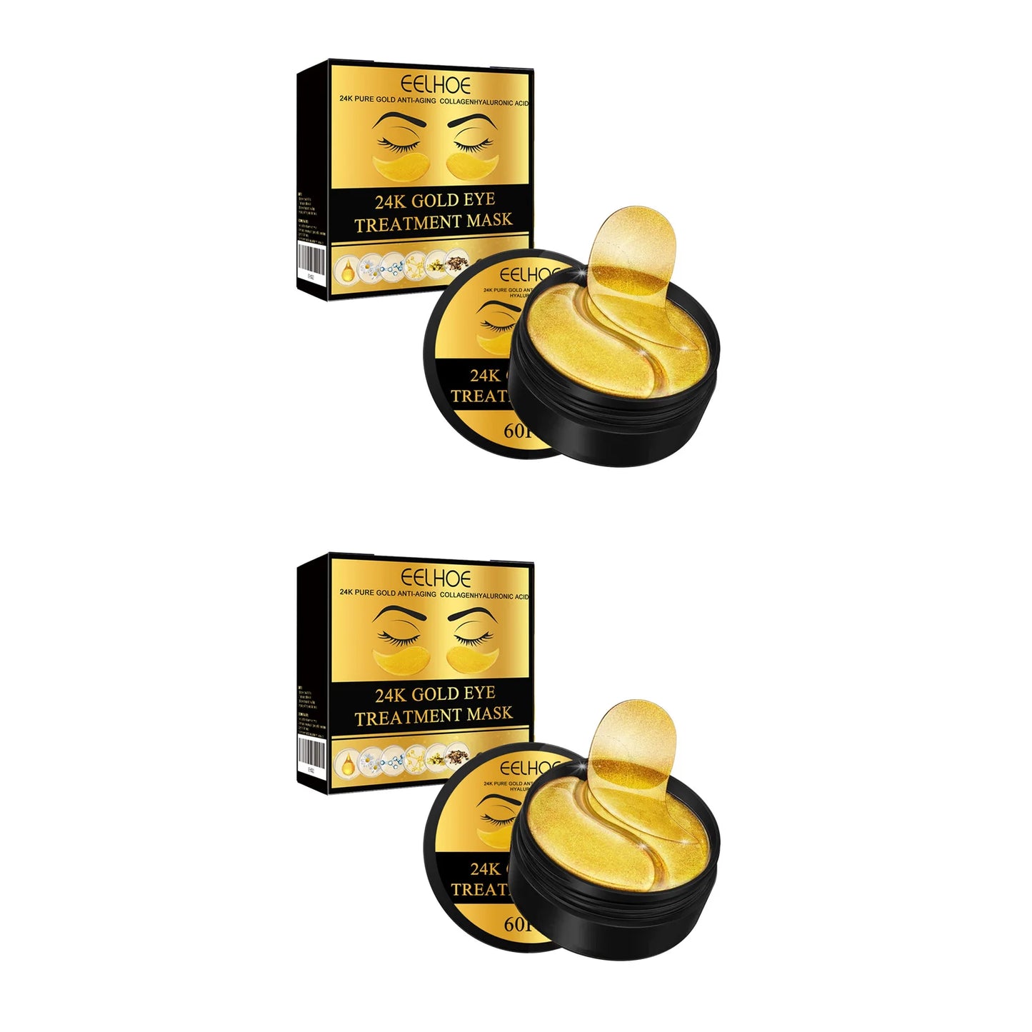 24K Gold Eye Treatment Mask Remove Dark Eye Circles Firming Fade Fine Lines Anti-Aging Hyaluronic Acid Collagen Under Eye Mask