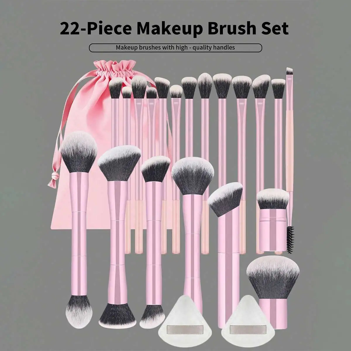 22pcs Makeup Brush Set Including 20pcs Professional Aluminum Tube Makeup Brushes, 2pcs Air Cushion Puffs For Daily Use