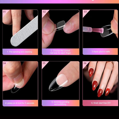 Fake Nails Long Round 120-Piece Set, Pre-Made Semi-Matte Glue Nail Tips, Suitable for Full Coverage of Acrylic Fake Nails, 12 Sizes for Home DIY Salon