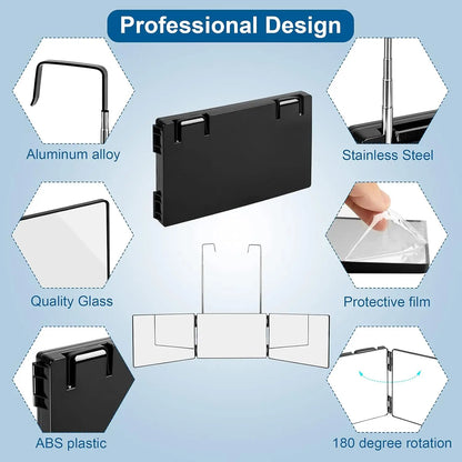 360 Trifold Vanity Makeup Mirrors with Height Adjustable Telescoping Hook for Hair Self Cutting Travel Portable Cosmetic Mirror