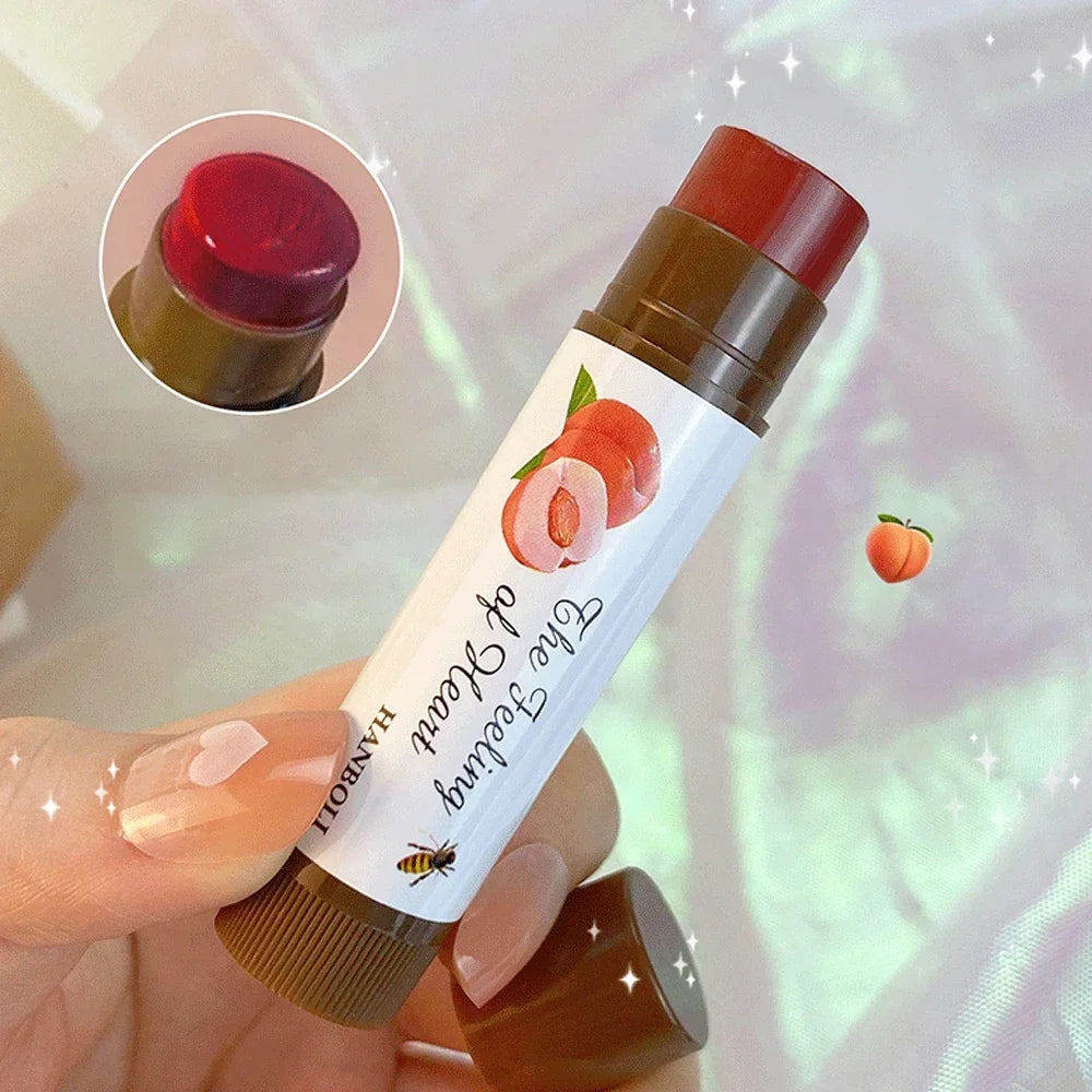 4 Colors Colored Lip Balm Cute Fruit Moisturizing Lip Tint Long Lasting Peach Red Lipstick Waterproof Women Lips Makeup Cosmetic