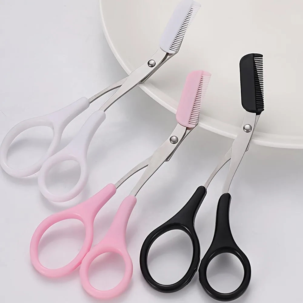 Stainless Steel Eyebrow Trimming Pink/White/Black Scissors with built-in Comb Precise Grooming Tool Creating Perfect Eyebrows