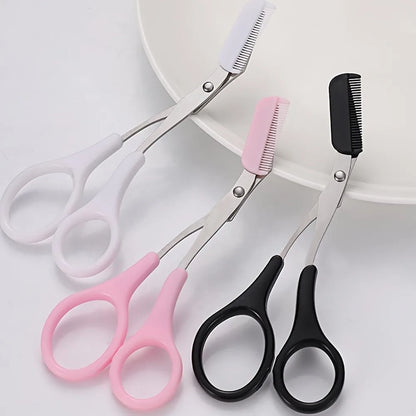 Stainless Steel Eyebrow Trimming Pink/White/Black Scissors with built-in Comb Precise Grooming Tool Creating Perfect Eyebrows