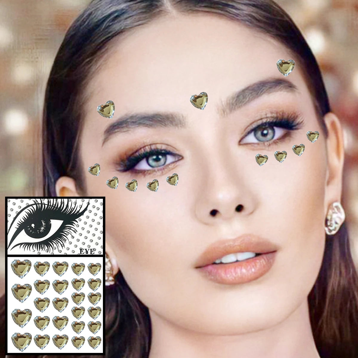Red Heart Face Jewelry Temporary Tattoos Eye Forehead Diamonds Jewels Makeup Sticker Sparkle Water Drop Gems Nail Art Festival