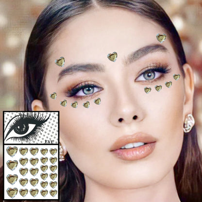 Red Heart Face Jewelry Temporary Tattoos Eye Forehead Diamonds Jewels Makeup Sticker Sparkle Water Drop Gems Nail Art Festival