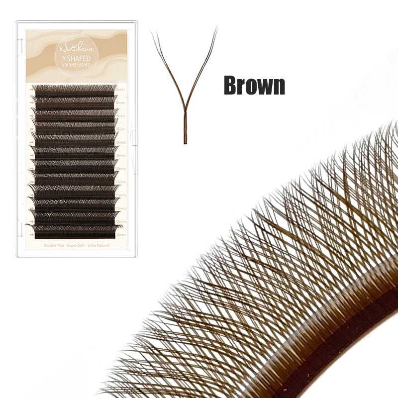 NATUHANA 3DW Shape Individual Lashes Easy Fan W Style Black Eyelash Extensions Soft W-Shaped Brown Eyelashes for Makeup Tool