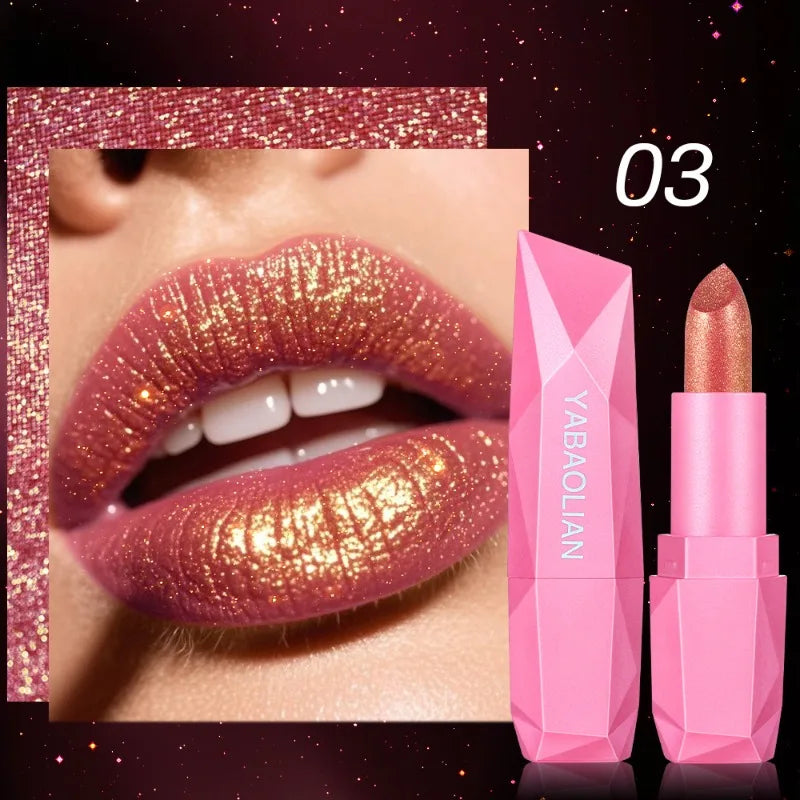 Lipstick Waterproof Long Lasting Moisturizing Golden Shining Non-stick Cup Pearlescent Diamond Lip Tint Red Sexy Lips Makeup