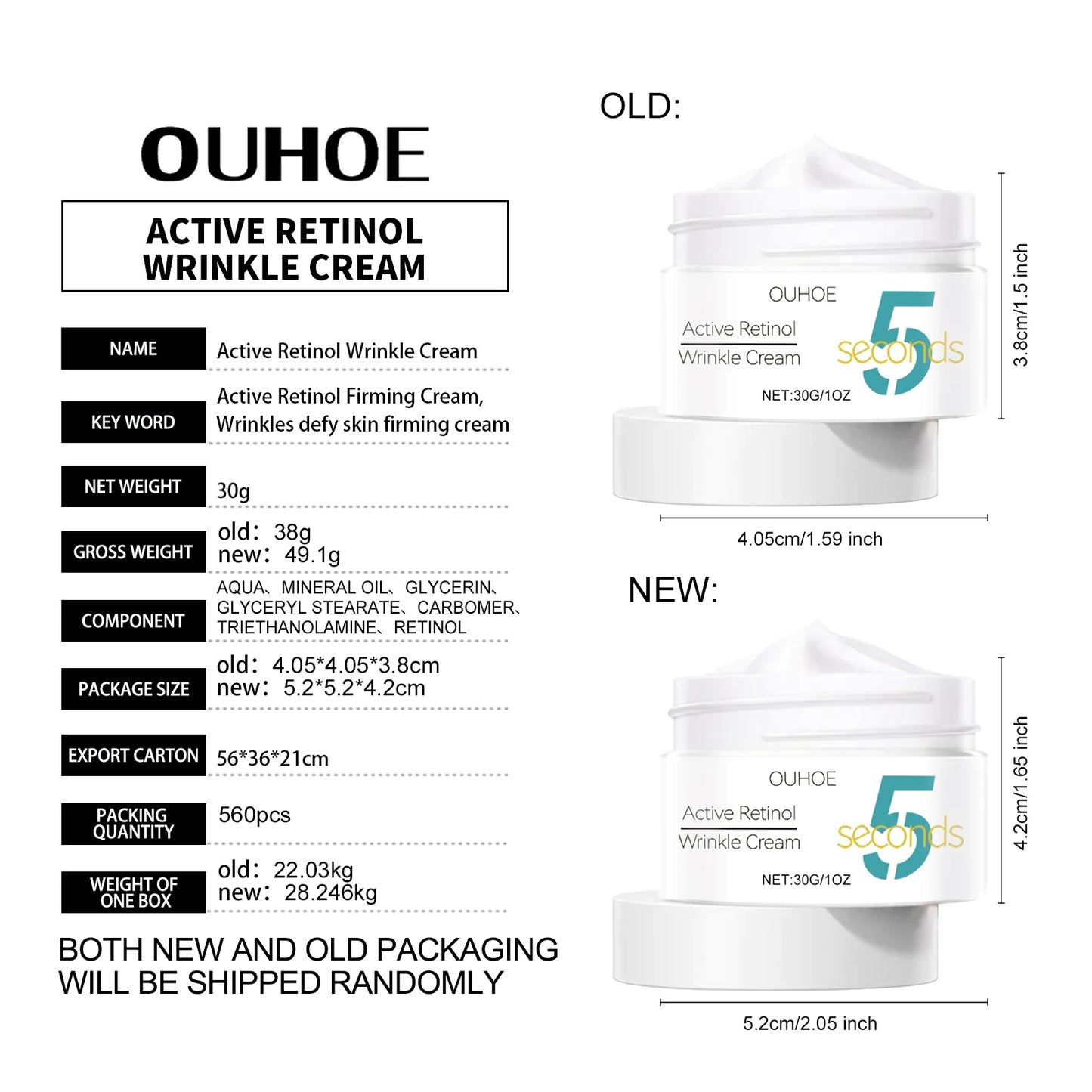 5 Seconds Instant Remove Wrinkles Cream Retinol Anti Aging Firming Moisturizing Tightens Improves Edema Facial Skincare Cream