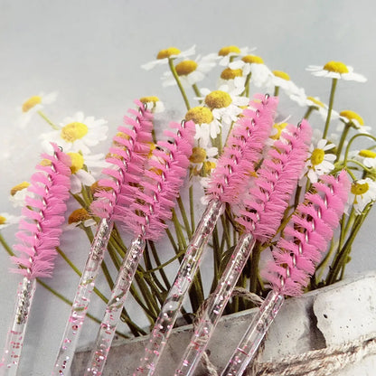 500Pcs Crystal Eyelash Makeup Brush Diamond Handle Mascara Wands Eyelash Extension Tool Disposable Spoolie Wands for Mascara,