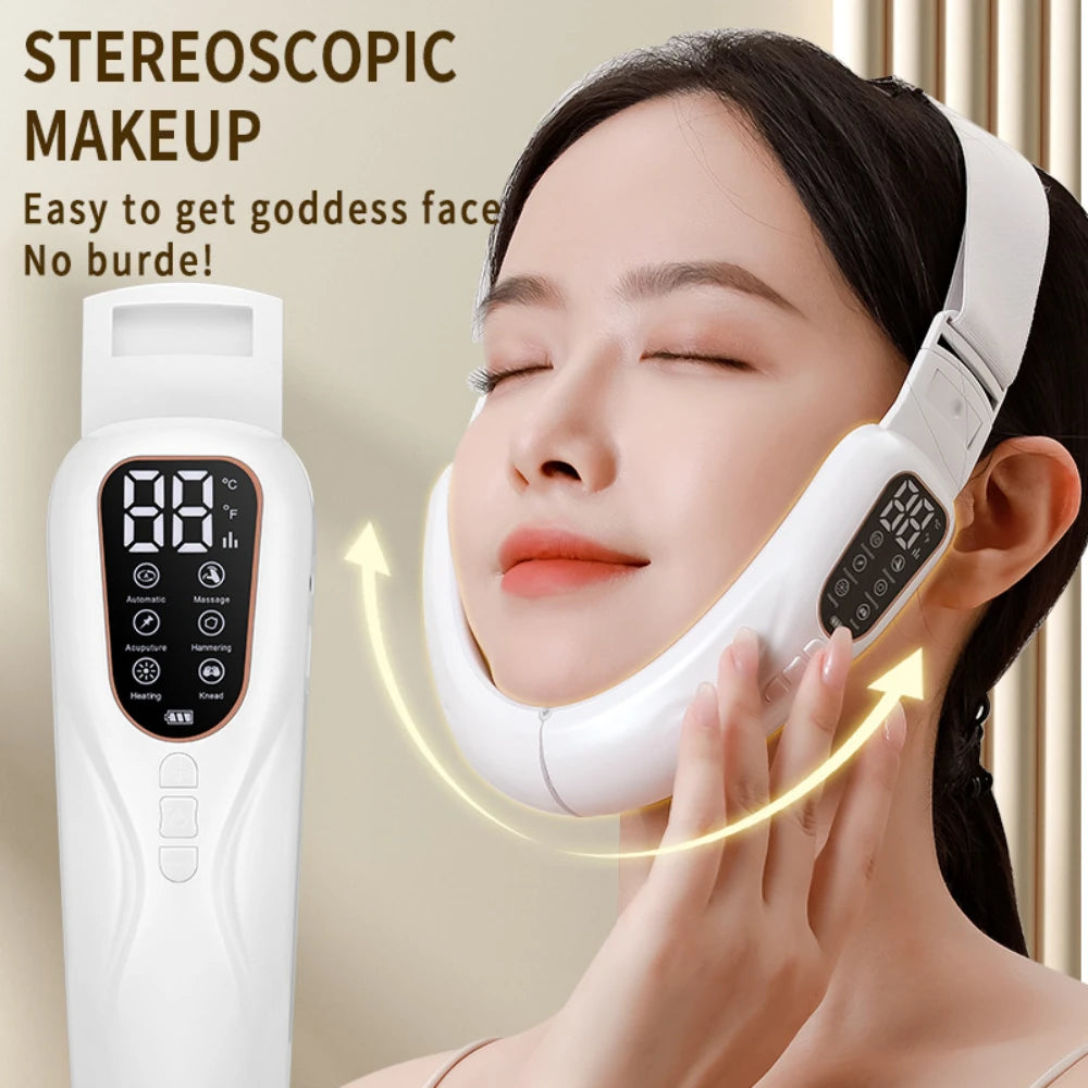 EMS Microcurrent Facial Device Rechargeable V-Lift Massager with Vibration Modes&Electrode Pads for Home Skincare and Contouring