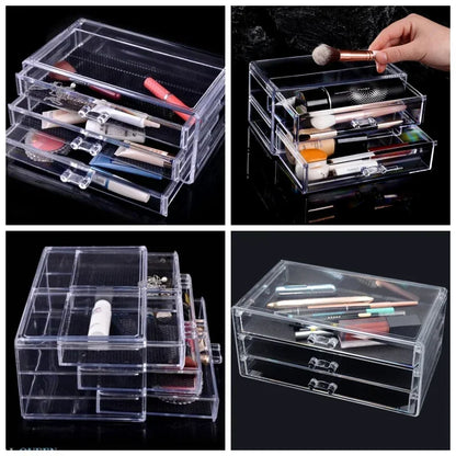 Table Transparent Plastic Makeup Organizer Multi-type Drawers Skincare Product Storage Box 3 Layers Case