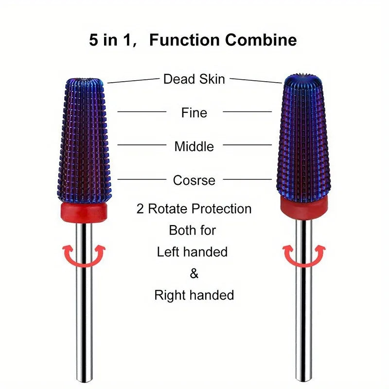 3/32" 5in1 Purple Professional Tungsten Carbide Nail Drill Bits, Unscented Tapered Milling Cutters for Gel Acrylic Removal
