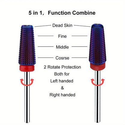 3/32" 5in1 Purple Professional Tungsten Carbide Nail Drill Bits, Unscented Tapered Milling Cutters for Gel Acrylic Removal