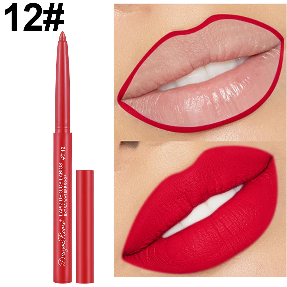 Lip Liner Lipstick Pen Waterproof Long-Lasting Contouring Lip Pencil Matte Finish Beginner Automatic Lip Liner Bean Paste Color Contouring Pen Automatic Rotating Lip Liner