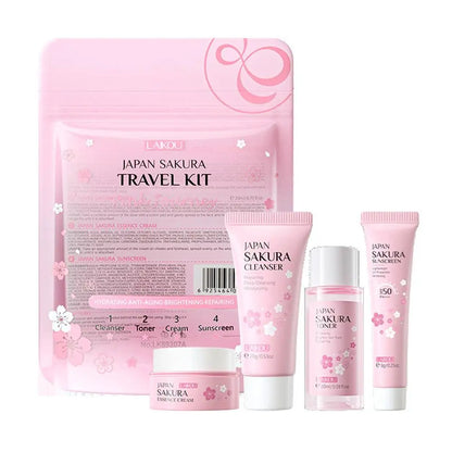 Sakura skin care sets with cleanser, serum, eye cream, facial cream, sunscreen beauty products for women, travel skin care kit
