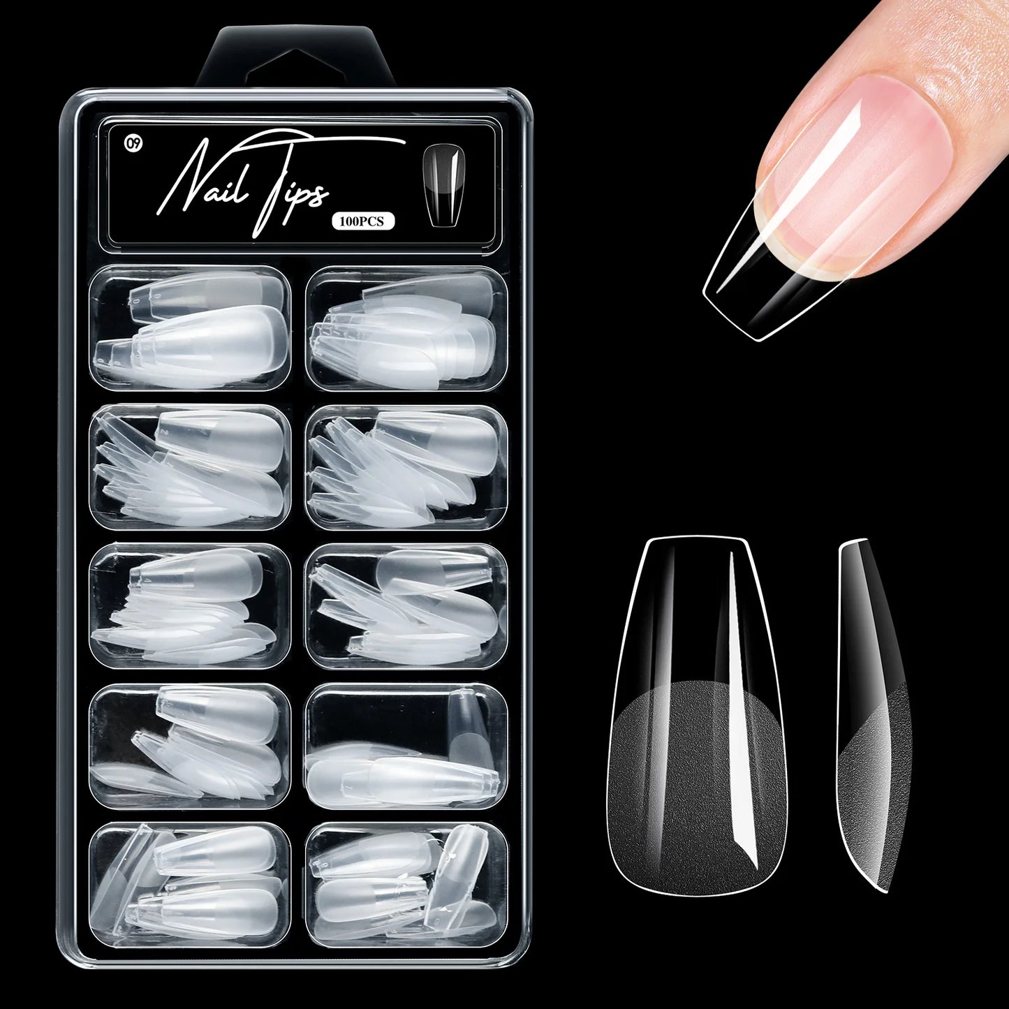 100pcs False Soft Gel Nail Tips Half/Full Cover Double-Use Press On Acrylic Nails Almond Coffin Stiletto Fake Nails Supplies