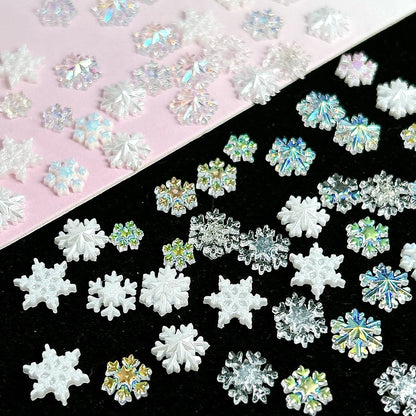50Pcs White Snowflake Nail Charms Mix Colorful Gems Aurora Winter Snowflake Nail Rhinestones Flat Back  Xmas Manicure Supplies