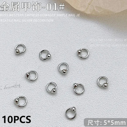 Gun Black Square Rivet Metal Round Ball Cone Alloy Fork Spoon Punk Stars Bowknot Pearl Nail Art Accessories Decorations Manicure
