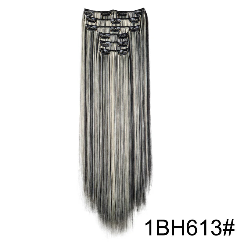 Synthetic 6pcs/set Long Straight Hair Extensions Ultra-Invisible Full Head Clip in Hair Extensions 24Inch for Women Daily Wear
