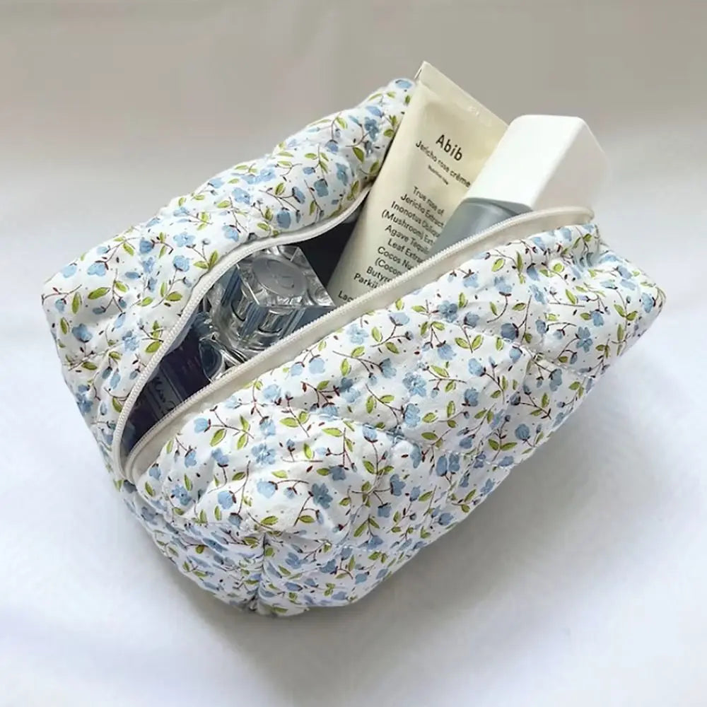 Trendy Large Capacity Corduroy Makeup Bag Travel Printed Toiletry Organizer Bag Makeup Brush Skincare Storage Bag for Women