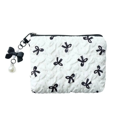 Cotton Makeup Bag for Women Quilted Travel Cosmetic Bag Girls' Make Up Organizer Portable Little Bow Makeup Pouch