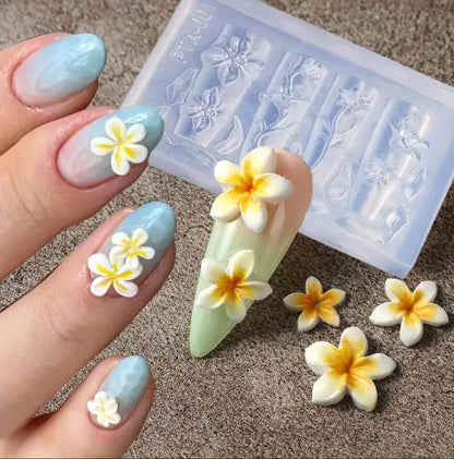 1pcs Dahlia Plumeria Flower Silicone Nail Mold With Carving Pen Spring Blossom Floral Manicure Template Nail Art Stencil Tools T