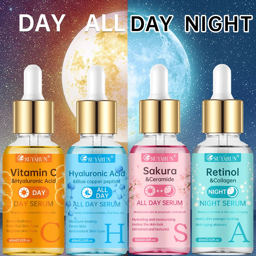 SUYARUN 24H Hydrating Serum ACHS 4-Piece Set – All-Day Moisturizing Facial Essence with Hyaluronic Acid & Vitamins | Anti-Aging