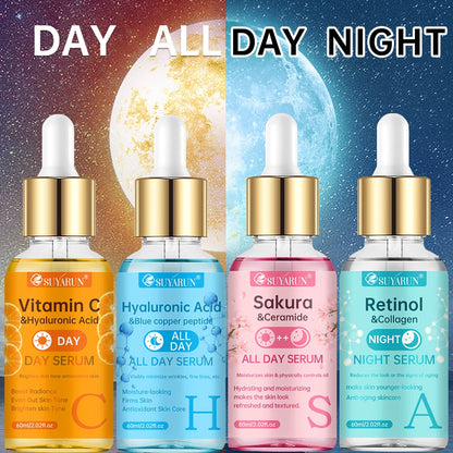 SUYARUN 24H Hydrating Serum ACHS 4-Piece Set – All-Day Moisturizing Facial Essence with Hyaluronic Acid & Vitamins | Anti-Aging