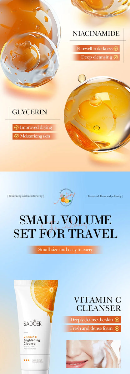 Orange Vitamin C Brightening Travel Kit 5-Piece – Hydrating Radiance-Boost Skincare Set for Fast Glow & Daily Moisture