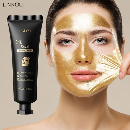 Laikou 24K Gold Snail Peel Off Mask Powerful Pore Cleaner Blackhead & Dirt Remover Detoxifying Facial Shining Skin Care 50g
