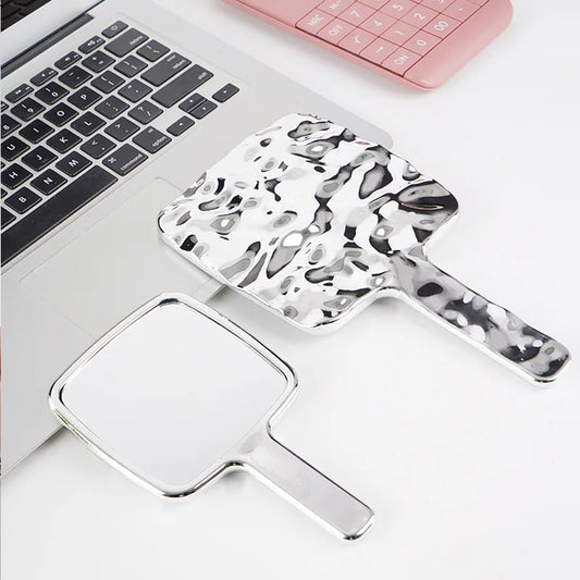 Vintage Handle Makeup Mirrors HD Beauty Portable Square Hand Small Make Up Mirror Electroplated Makeup Mirrors