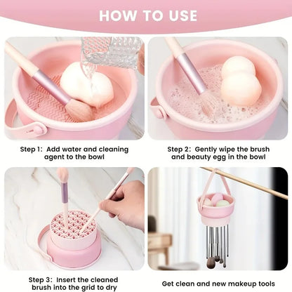 3-In-1 Silicone Makeup Brush Cleaner Mat Cosmetic Brush Cleaning Tool with Drying Rack Beauty Organizer Kit for Makeup Lovers
