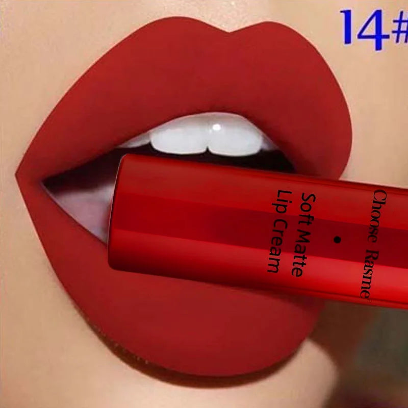 QIBEST Sexy Matte Velvet Liquid Lipstick Velvet Lip Gloss Tint Tube Matte Nude Pigment Red Black Makeup Cosmetics Lipsticks