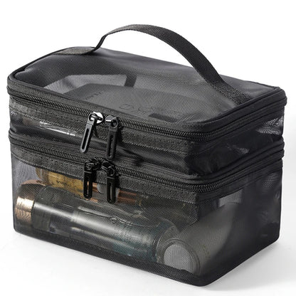 Travel 2 Layers Cosmetic Organizer Bag Transparent Folding Mesh Zipper Storage Pouch Large Capacity Makeup Wash Kit Bag 2024