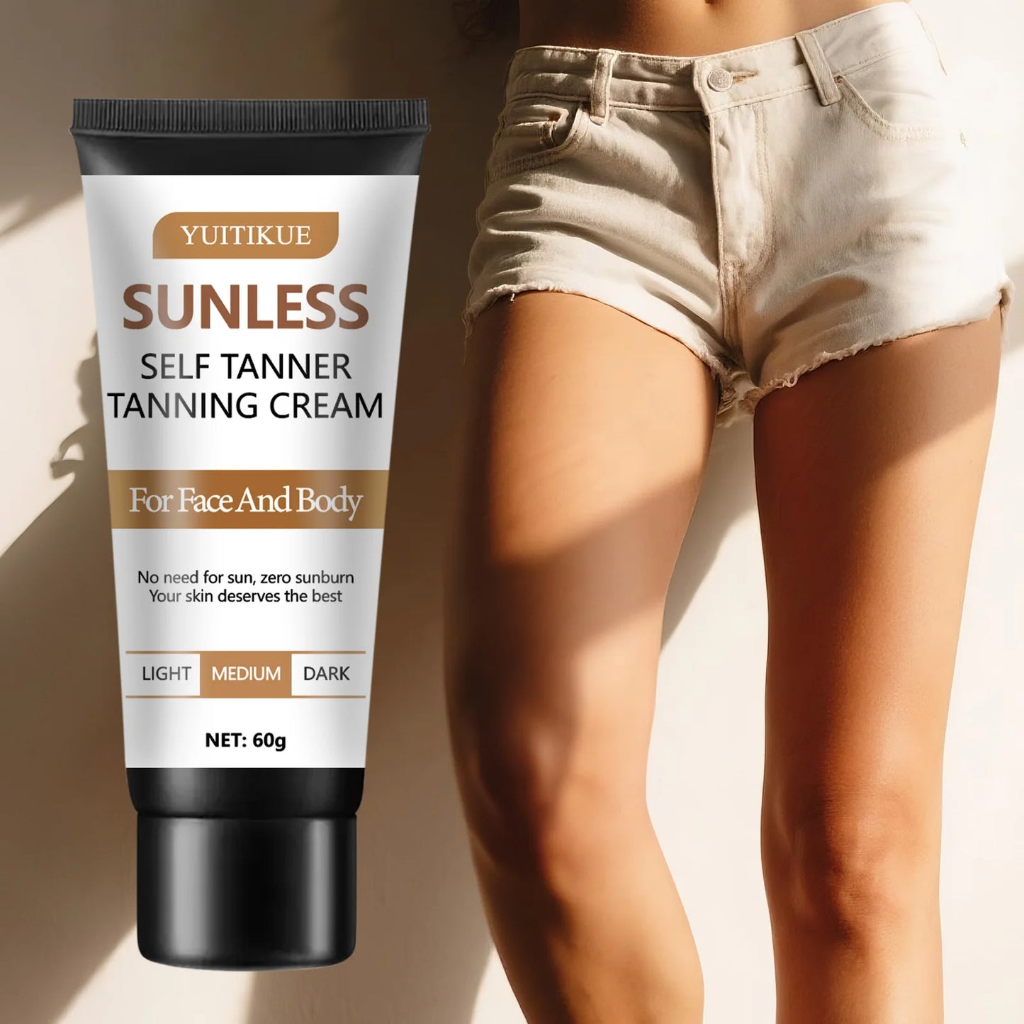 YUITIKUE Sunless Self Tanner Tanning Cream  Face & Body Use  Zero Sunburn  All Skin Types  Full Body Coverage 60g