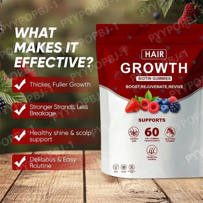 Women Hair Growth Vitamin Gummies Healthy Nourishment with Biotin Collagen Botanical Extracts Also for Skin Nail Care 60 Gummies
