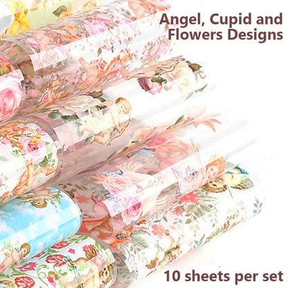 10Pcs Angel Nail Foil Stickers Starry Sky & Flower Nail Art Decals Sliders Wraps for DIY Nail Decoration