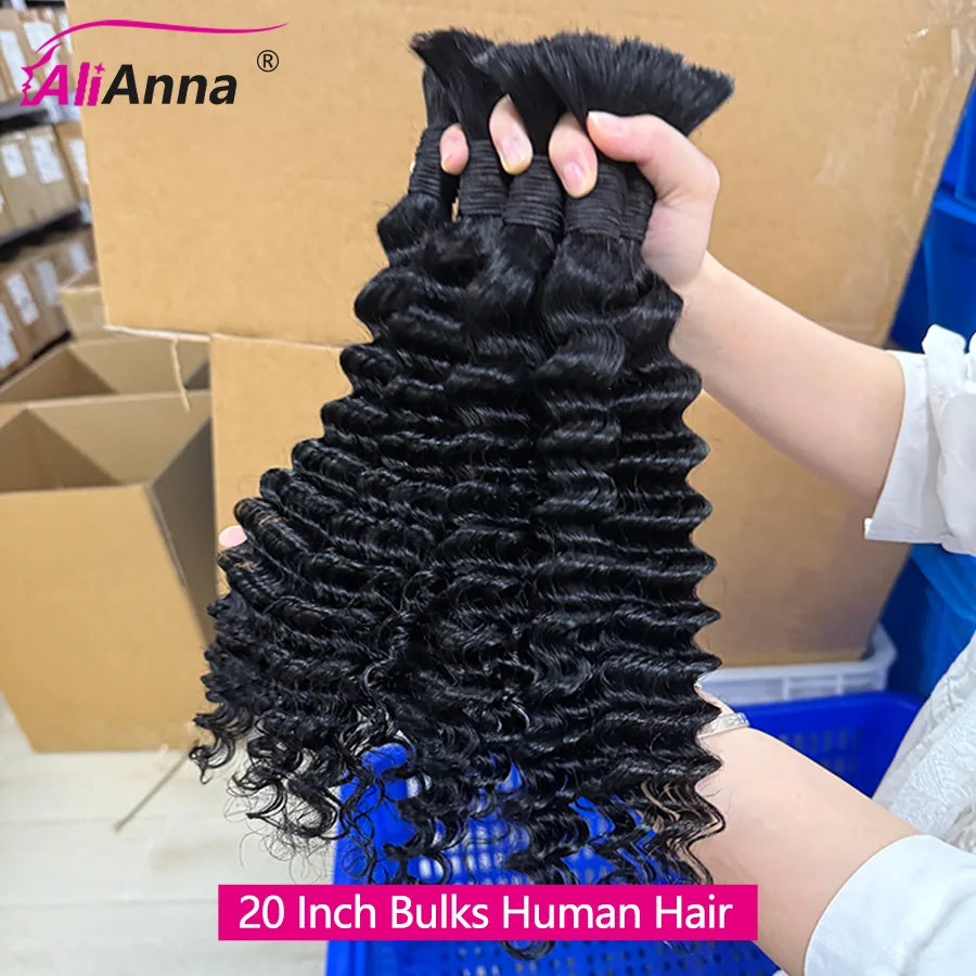 Boho Braids Human Hair Deep Wave Human Hair Braiding Hair 16-26 Inch Bulk Human Hair Bundles 50g/100g Culry Crochet Human Hair