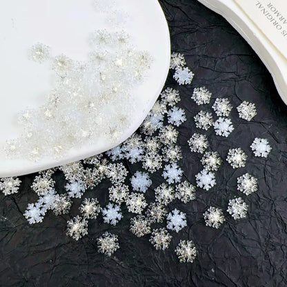 50Pcs White Snowflake Nail Charms Mix Colorful Gems Aurora Winter Snowflake Nail Rhinestones Flat Back  Xmas Manicure Supplies