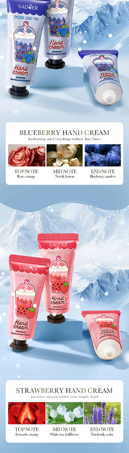 Fruit Milk Tea Hand Cream Gift Set - Intense Hydration & Crack Prevention for Winter, Soothing Dry Skin with Sweet Scent ,Travel