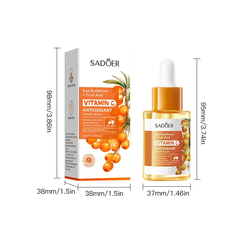 SADOER Sea Buckthorn Vitamin C Facial Serum: Brightening Anti-Aging Skin Repair Essence 30ml