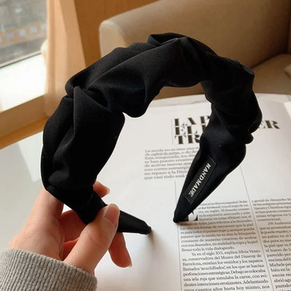 Korean Hair Accessories Solid Color Cotton Crumpled Women's Head Hoop Wide Bezel Makeup Hairbands for Ladies Headwear 2023 New