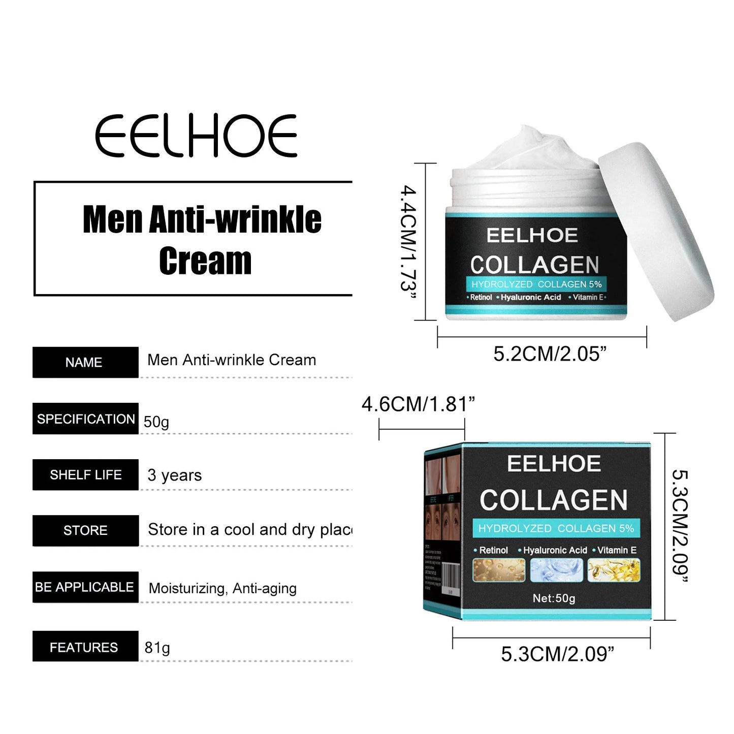 Anti-Wrinkle Cream for Men Mild Moisturizing Removing Wrinkles Firming Lifting Neck Fade Fine Lines Anti-Aging Facial Treatment