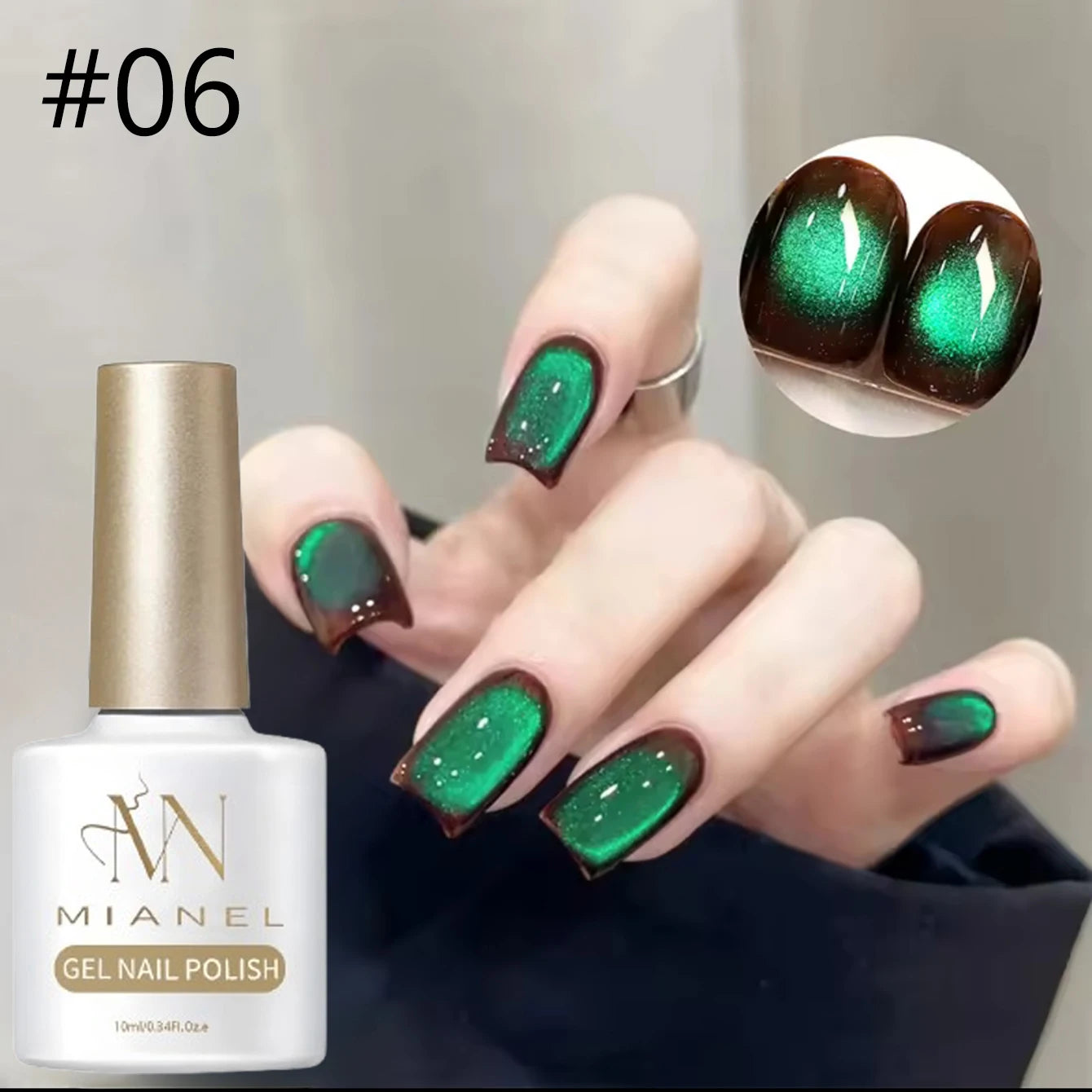10ML 1-21PCS 2025 Autumn New Emerald Green Magnet Cat's Eye Gel Nail Polish Green Whitening Glass Bead Cat Eye Nail Polish