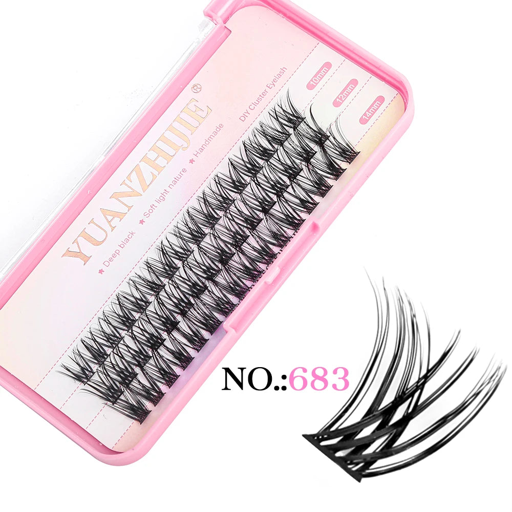 YUANZHIJIE 0.07 C/D DIY single lash Extension Clusters False Eyelash Precut Segmented Bundles Soft Natural Manga Make-up