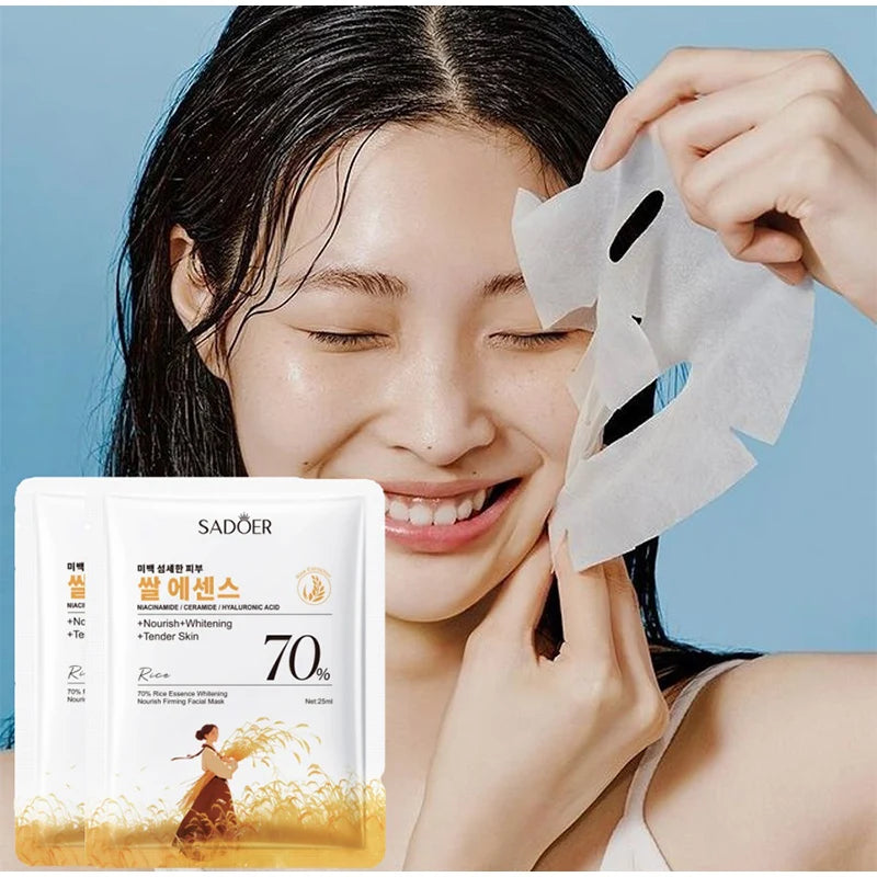 1/5/10PCS Rice Essence Face Sheet Mask,Niacinamide Hyaluronic Acid Hydrating Nourishing Brightening Tender Skin,Korean Skincare