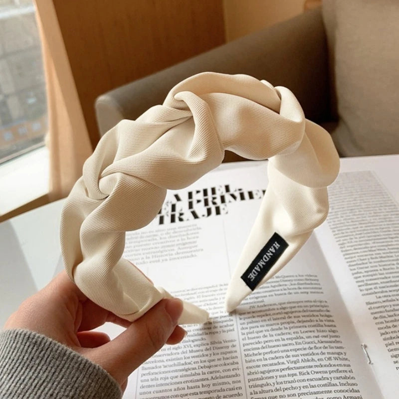 Korean Hair Accessories Solid Color Cotton Crumpled Women's Head Hoop Wide Bezel Makeup Hairbands for Ladies Headwear 2023 New
