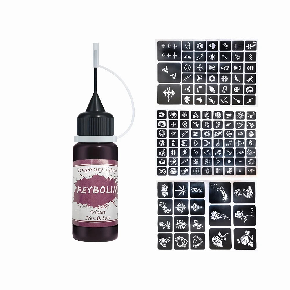 Long-Lasting Temporary Tattoo Inks with 3 Tattoo stickers Kit,Freehand Painting Gel for Makeup Trend Party Tattoos for Face Body