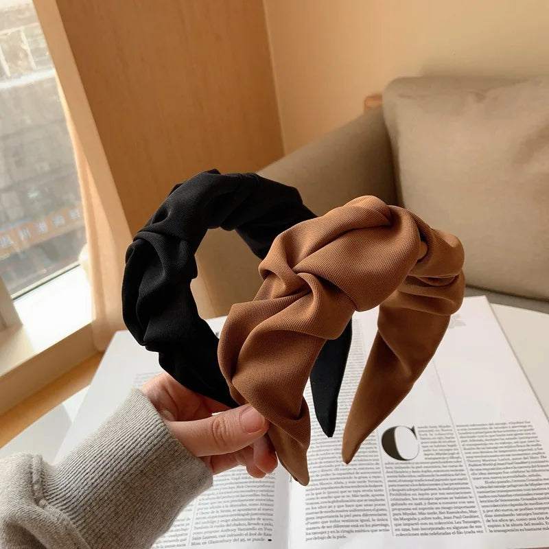 Korean Hair Accessories Solid Color Cotton Crumpled Women's Head Hoop Wide Bezel Makeup Hairbands for Ladies Headwear 2023 New